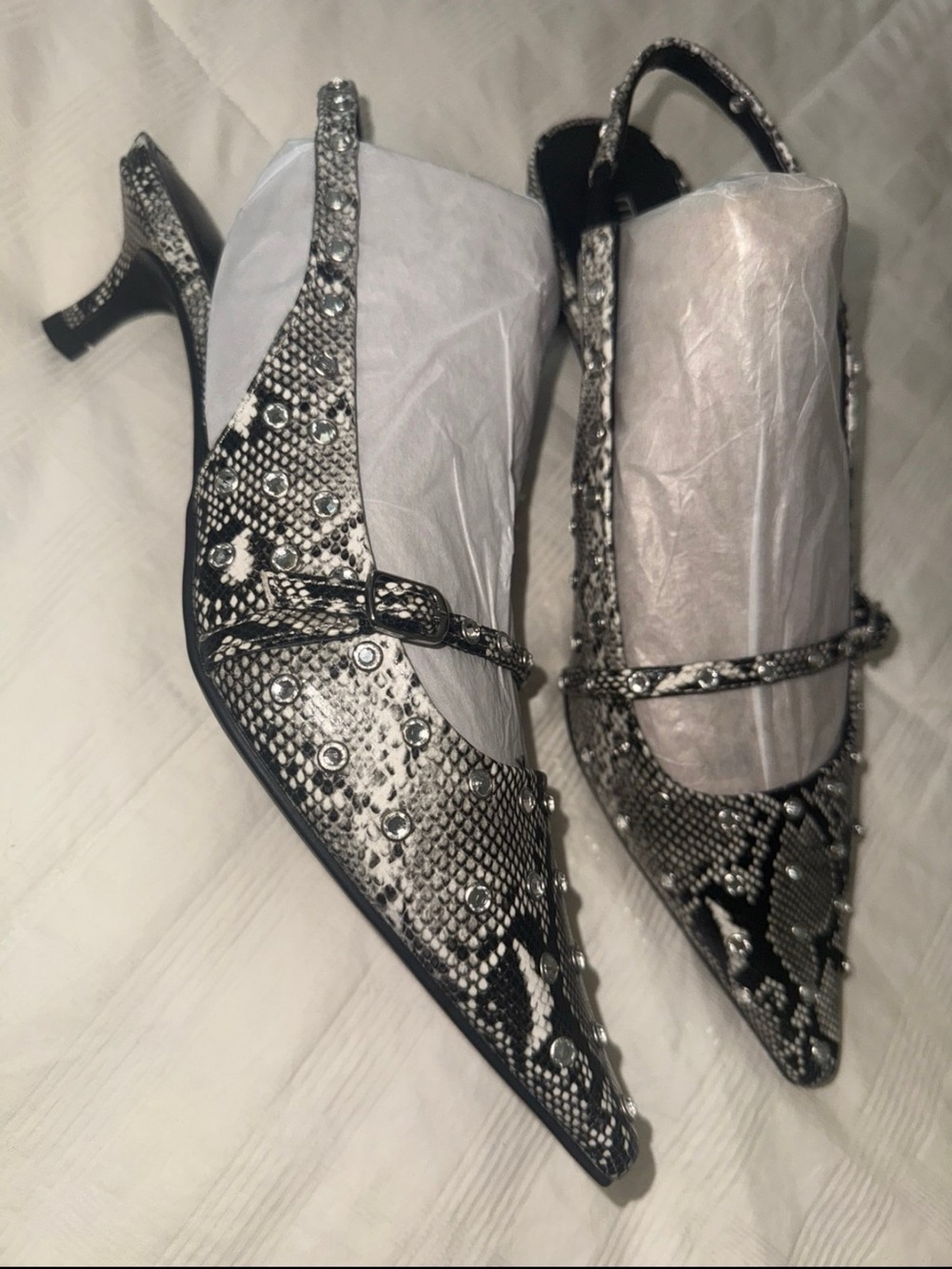 Madden Girl Black & White Studded Pointed-Toe Slingback Heels-